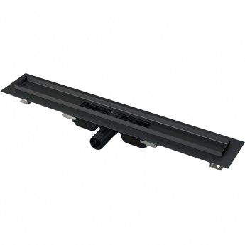 Водоотводящий желоб ALCAPLAST APZ101BLACK-1050 с порогами для перфорированной решетки, черный матовый, низкий, горизонтальный сток